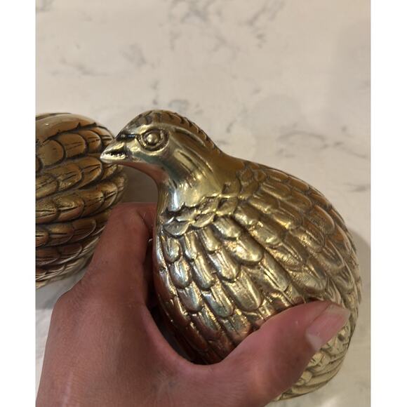 Vintage Brass Quails, Mid Century Tabletop Decor, Traditional Brass Accents - Picture 5 of 9